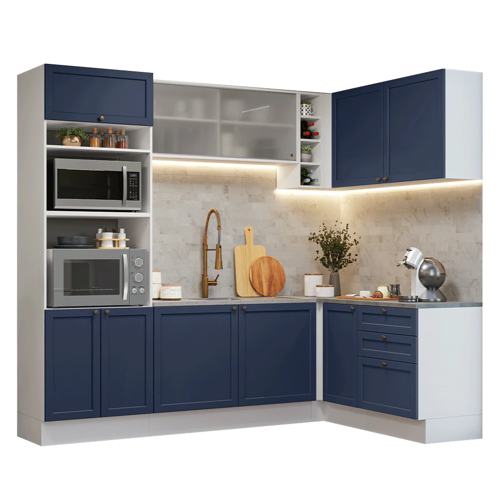 Armário de Cozinha Completa de Canto 399 cm Branco/Azul Vik Madesa 01 - Image 2