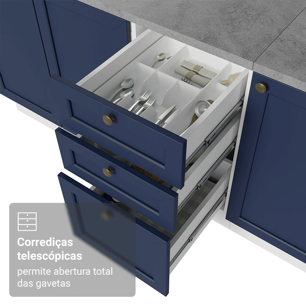 Armário de Cozinha Completa de Canto 399 cm Branco/Azul Vik Madesa 01 - Image 7