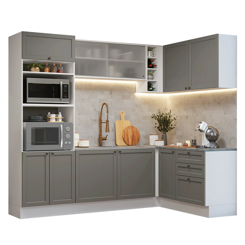 Armário de Cozinha Completa de Canto 399 cm Branco/Cinza Vik Madesa 01 - Image 2
