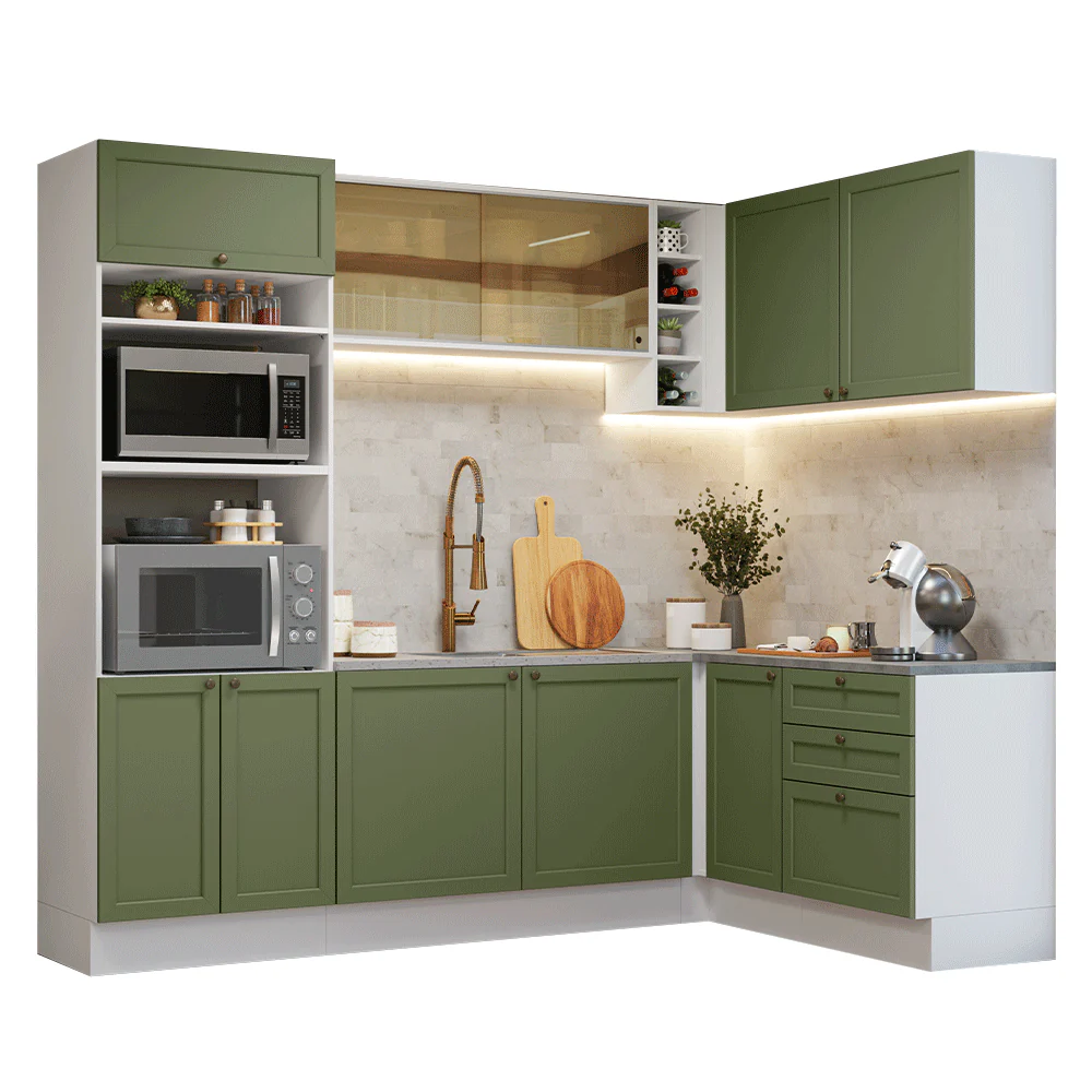 Armário de Cozinha Completa de Canto 399 cm Branco/Verde Vik Madesa 02 - Image 2