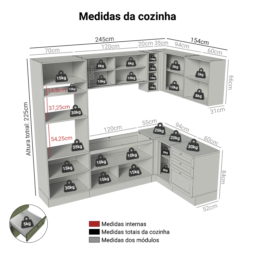 Armário de Cozinha Completa de Canto 399 cm Branco/Verde Vik Madesa 02 - Image 3