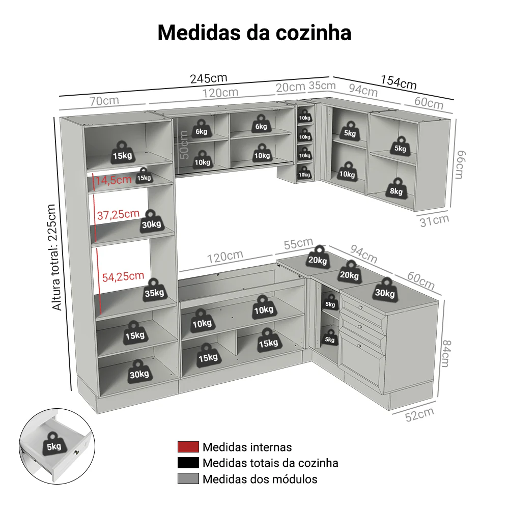 Armário de Cozinha Completa de Canto 399 cm Branco Vik Madesa 02 - Image 3