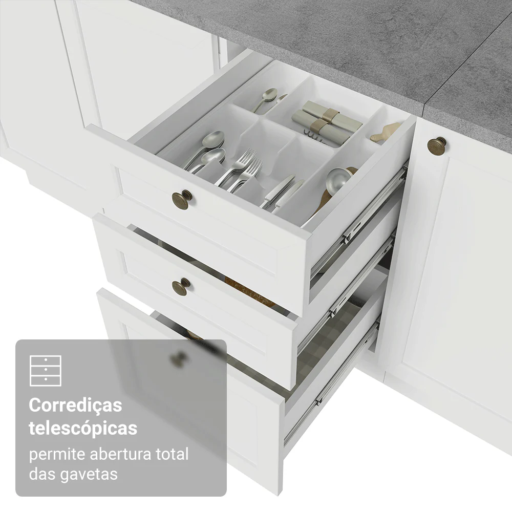 Armário de Cozinha Completa de Canto 399 cm Branco Vik Madesa 02 - Image 7