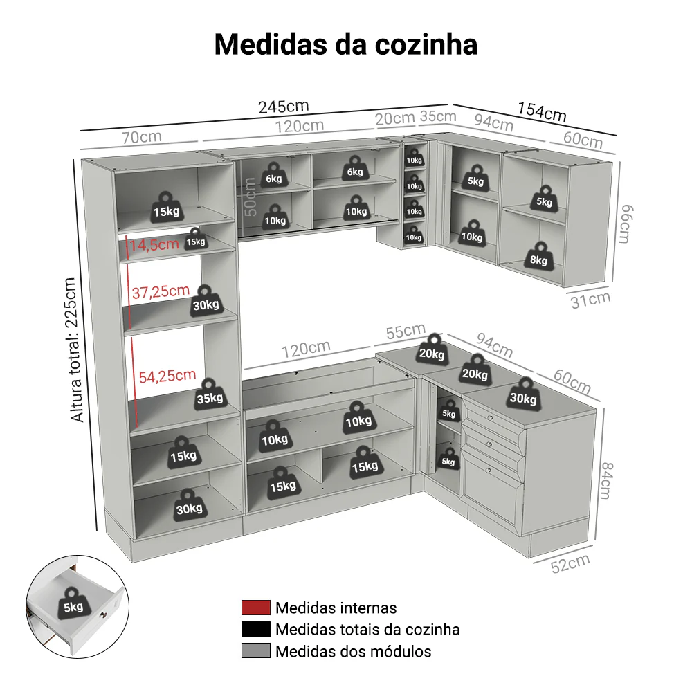 Armário de Cozinha Completa de Canto 399 cm Rustic/Branco Vik Madesa 01 - Image 3
