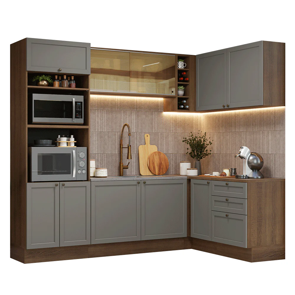 Armário de Cozinha Completa de Canto 399 cm Rustic/Cinza Vik Madesa 02 - Image 2