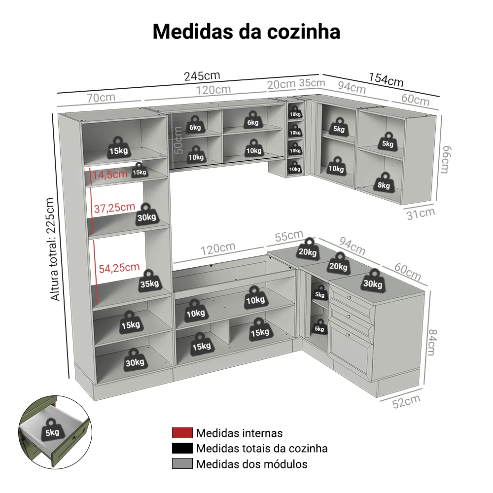 Armário de Cozinha Completa de Canto 399 cm Rustic/Verde Vik Madesa 01 - Image 3