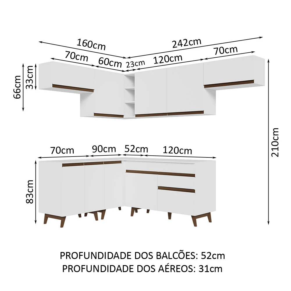 Armário de Cozinha Completa de Canto 402cm Branco Reims Madesa 03 - Image 3