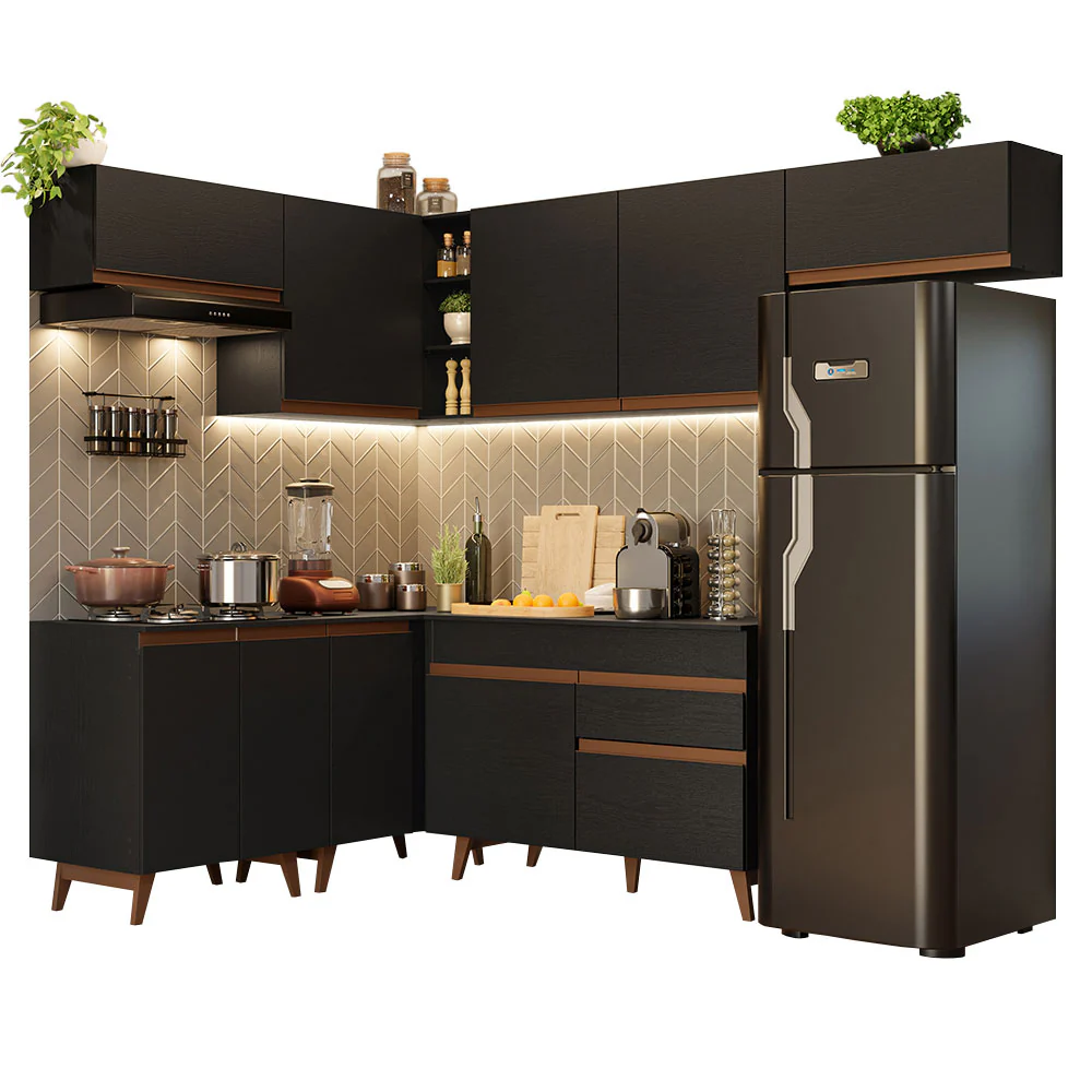 Armário de Cozinha Completa de Canto 402cm Preto Reims Madesa 03 - Image 2