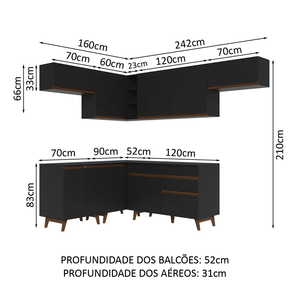 Armário de Cozinha Completa de Canto 402cm Preto Reims Madesa 03 - Image 3