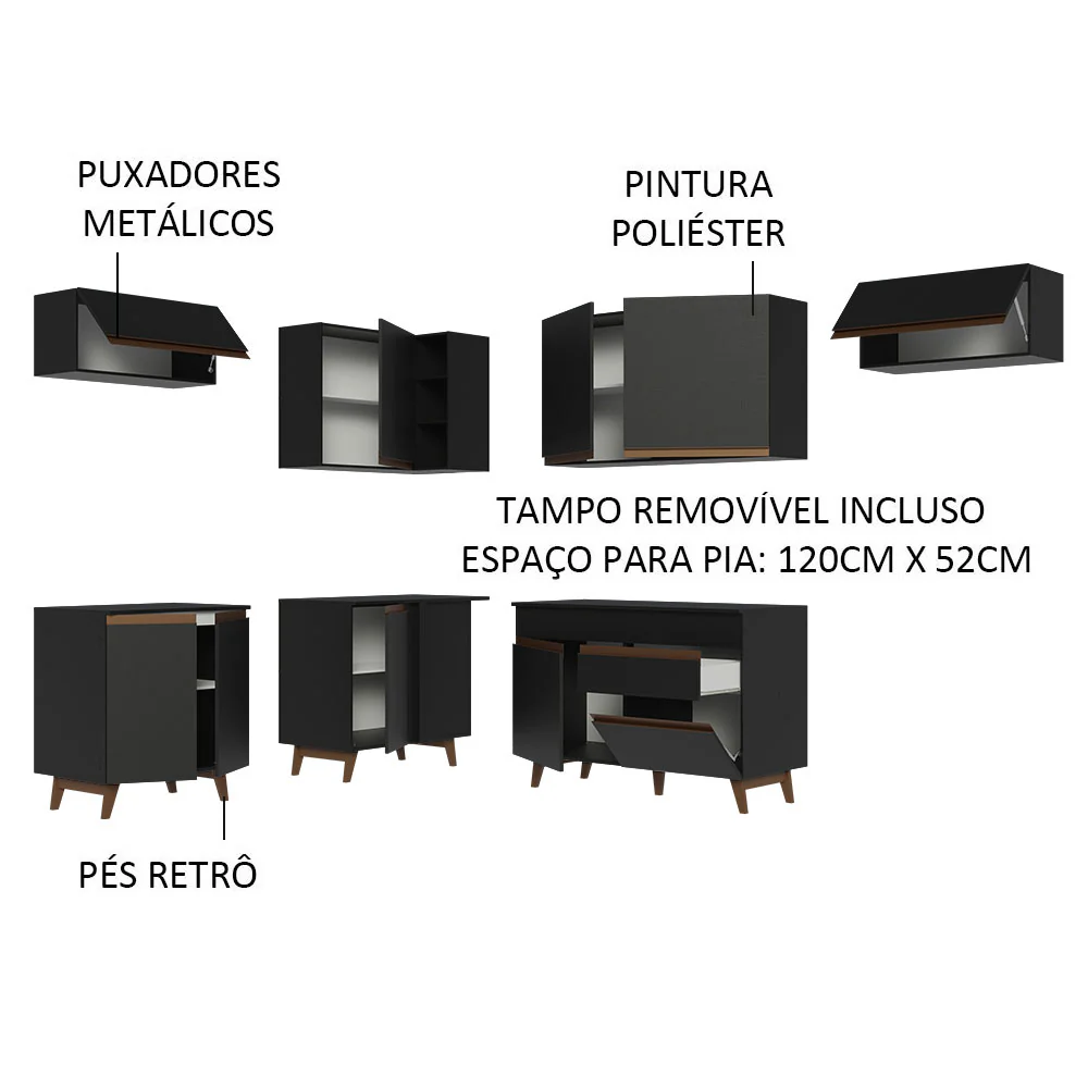 Armário de Cozinha Completa de Canto 402cm Preto Reims Madesa 03 - Image 4