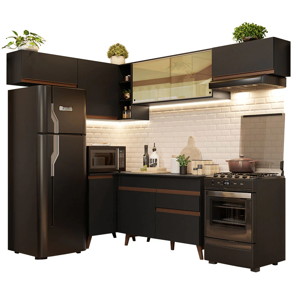 Armário de Cozinha Completa de Canto 402cm Preto Reims Madesa 04 - Image 2