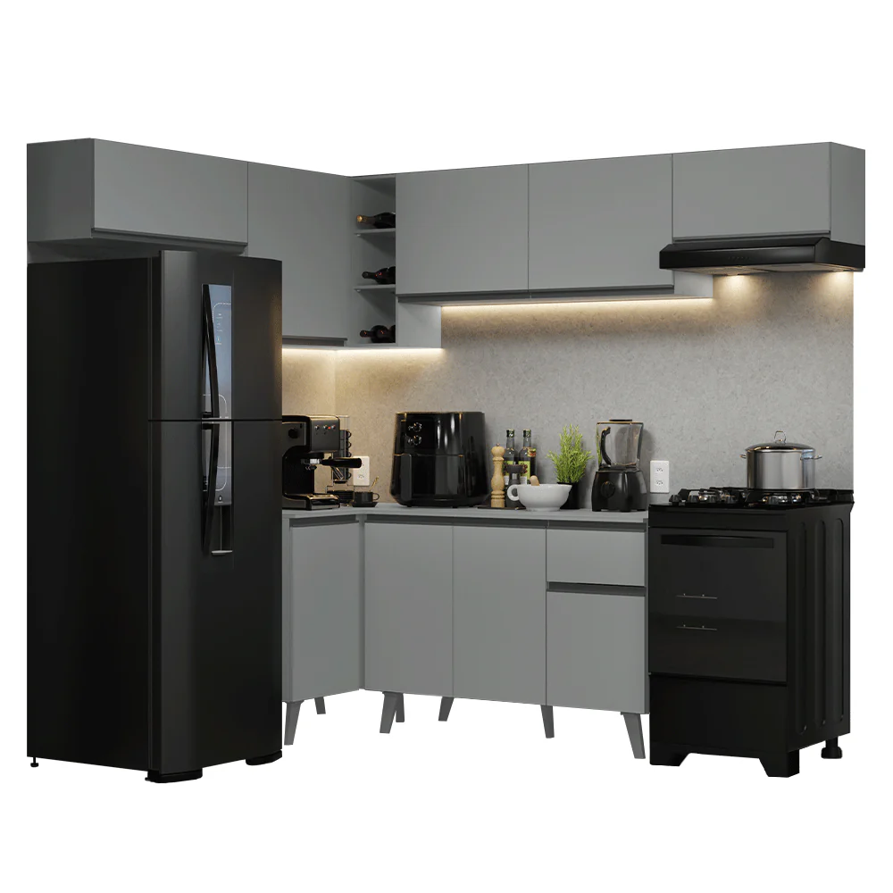 Armário de Cozinha Completa de Canto 405cm Cinza Nice Madesa 02 - Image 2