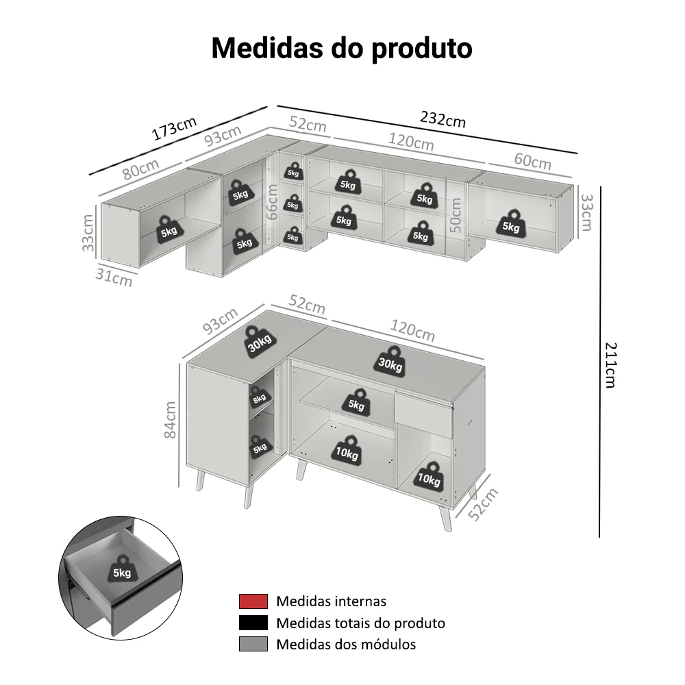 Armário de Cozinha Completa de Canto 405cm Cinza Nice Madesa 02 - Image 3