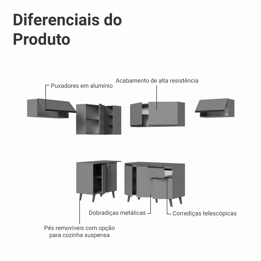 Armário de Cozinha Completa de Canto 405cm Cinza Nice Madesa 02 - Image 4