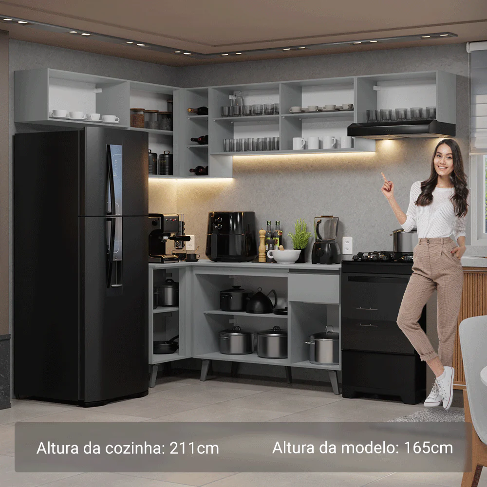 Armário de Cozinha Completa de Canto 405cm Cinza Nice Madesa 02 - Image 5