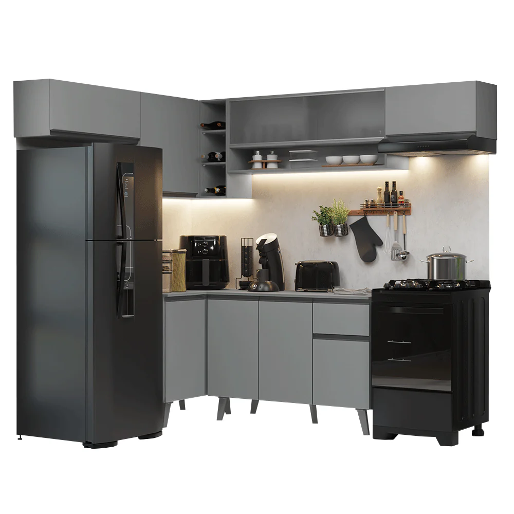 Armário de Cozinha Completa de Canto 405cm Cinza Nice Madesa 05 - Image 2