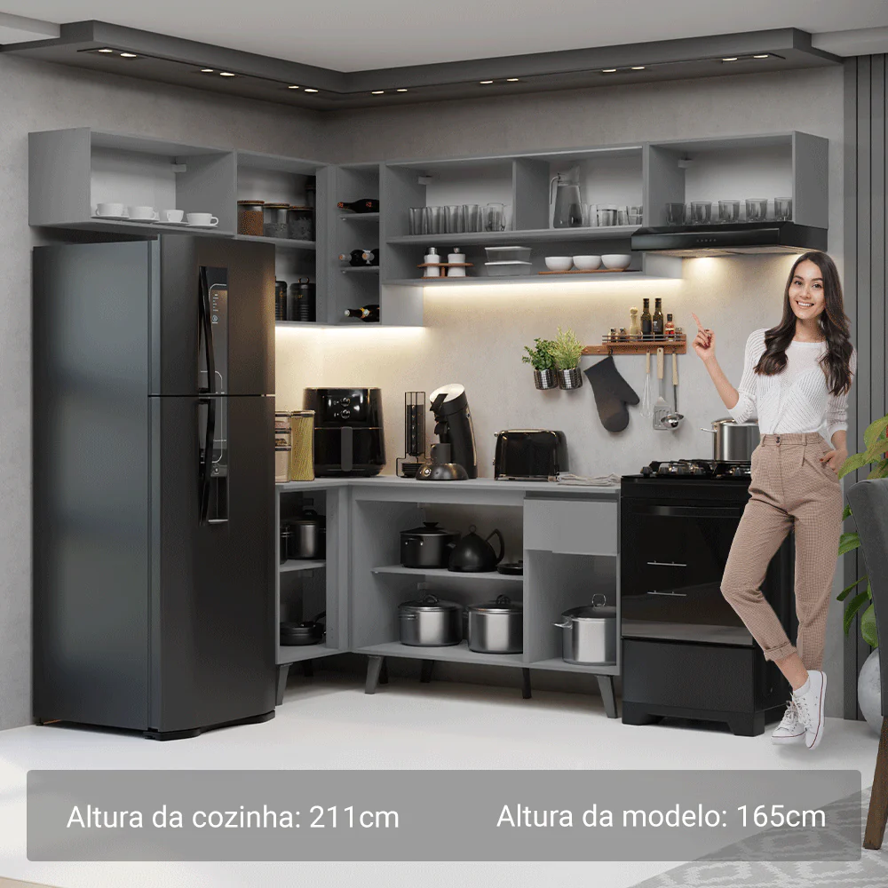 Armário de Cozinha Completa de Canto 405cm Cinza Nice Madesa 05 - Image 5