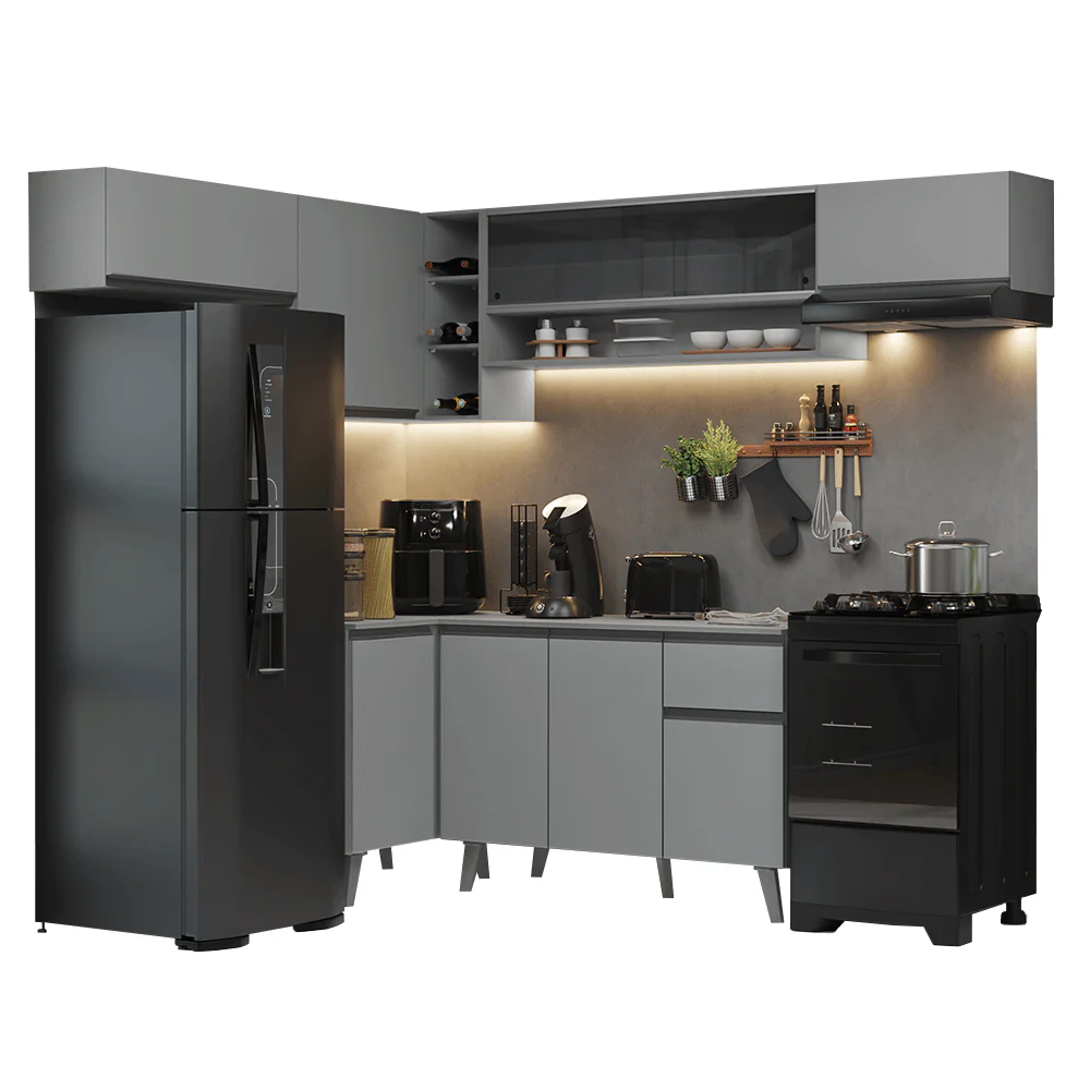 Armário de Cozinha Completa de Canto 405cm Cinza Nice Madesa 06 - Image 2
