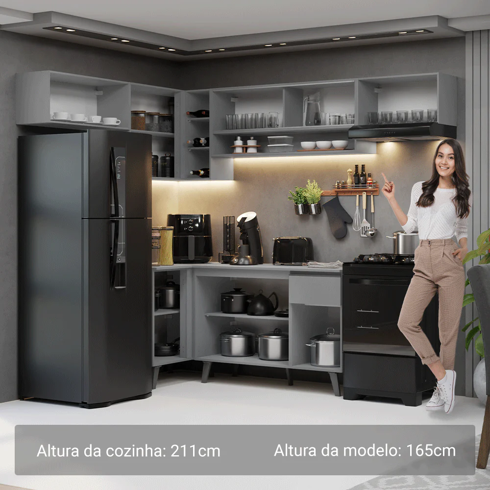 Armário de Cozinha Completa de Canto 405cm Cinza Nice Madesa 06 - Image 5