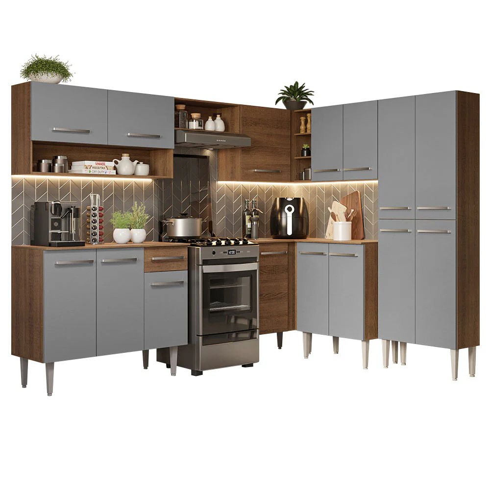 Armário de Cozinha Completa de Canto 417cm Cinza/Rustic Emilly Madesa 02 - Image 2
