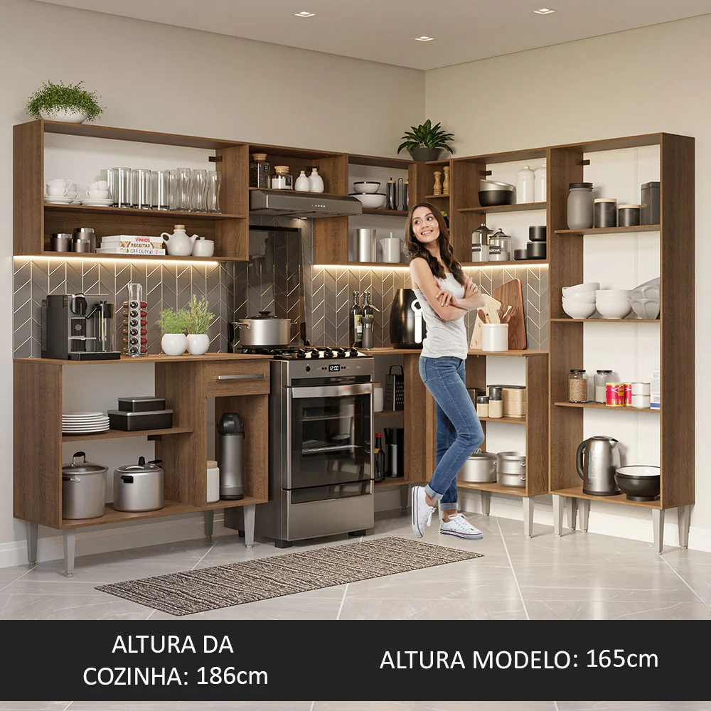 Armário de Cozinha Completa de Canto 417cm Cinza/Rustic Emilly Madesa 02 - Image 5