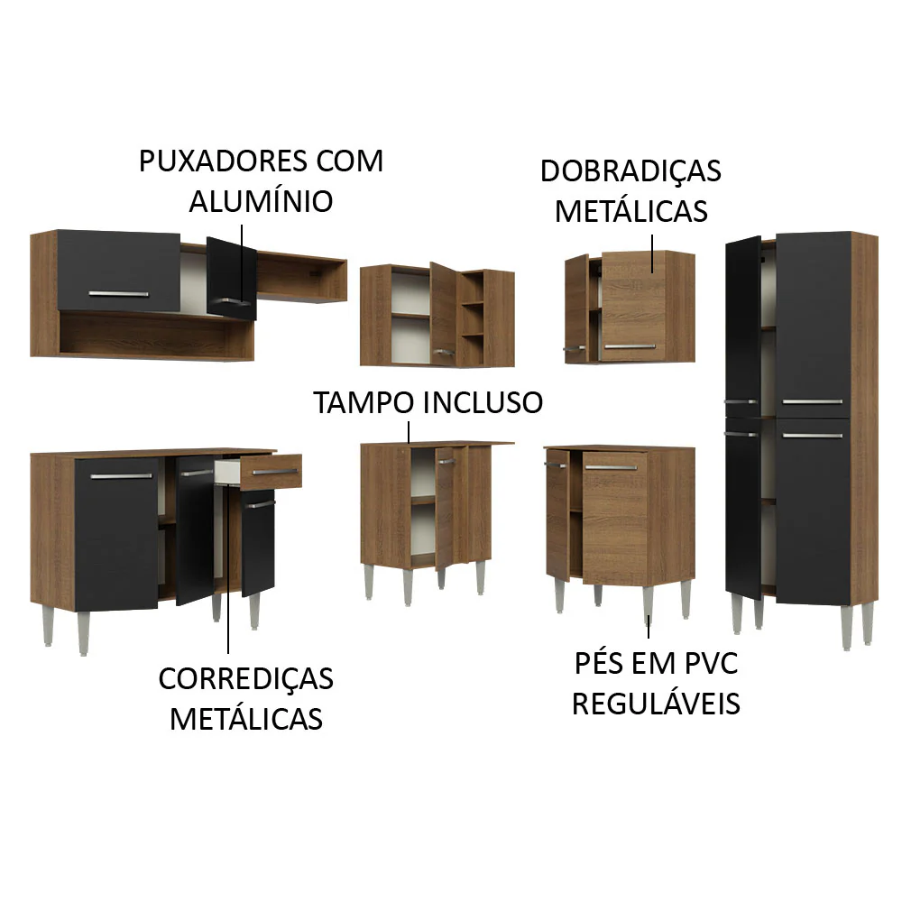 Armário de Cozinha Completa de Canto 417cm Preto/Rustic Emilly Madesa 02 - Image 4