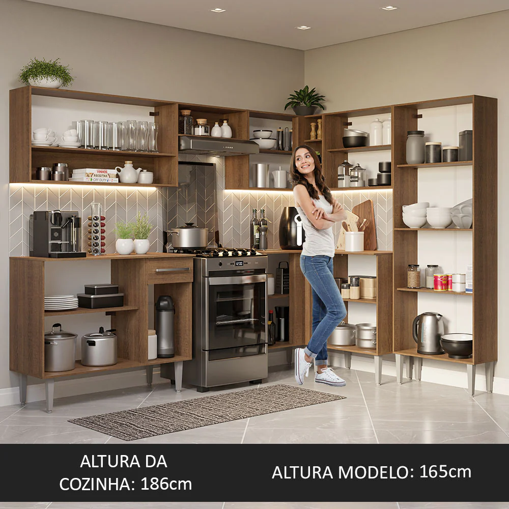Armário de Cozinha Completa de Canto 417cm Preto/Rustic Emilly Madesa 02 - Image 5
