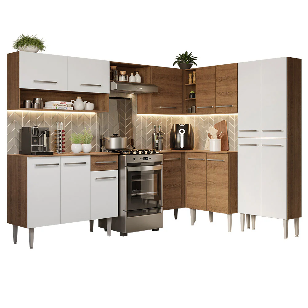 Armário de Cozinha Completa de Canto 417cm Rustic/Branco Emilly Madesa 02 - Image 2