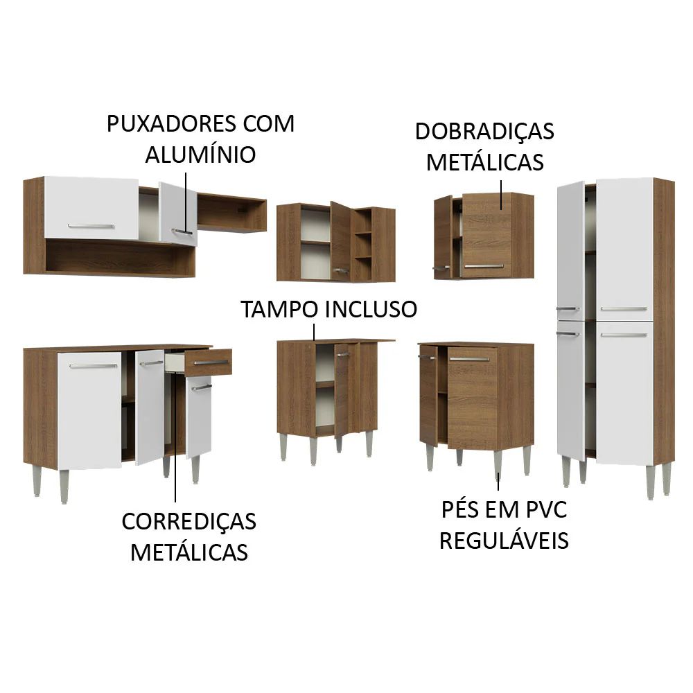 Armário de Cozinha Completa de Canto 417cm Rustic/Branco Emilly Madesa 02 - Image 4