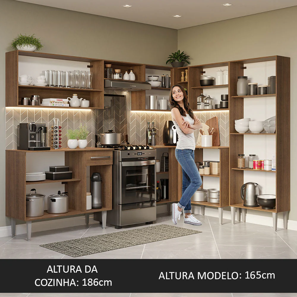 Armário de Cozinha Completa de Canto 417cm Rustic/Branco Emilly Madesa 02 - Image 5