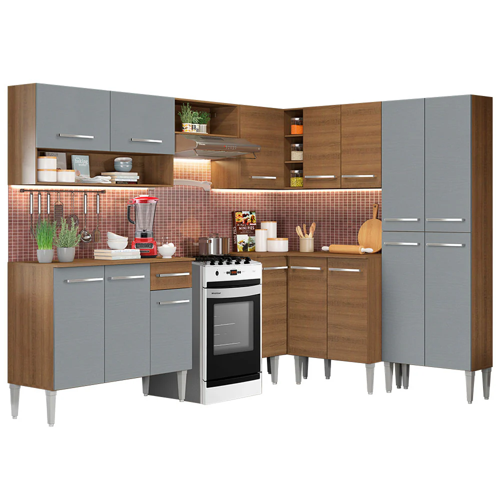 Armário de Cozinha Completa de Canto 417cm Rustic/Cinza Emilly Ice Madesa - Image 2
