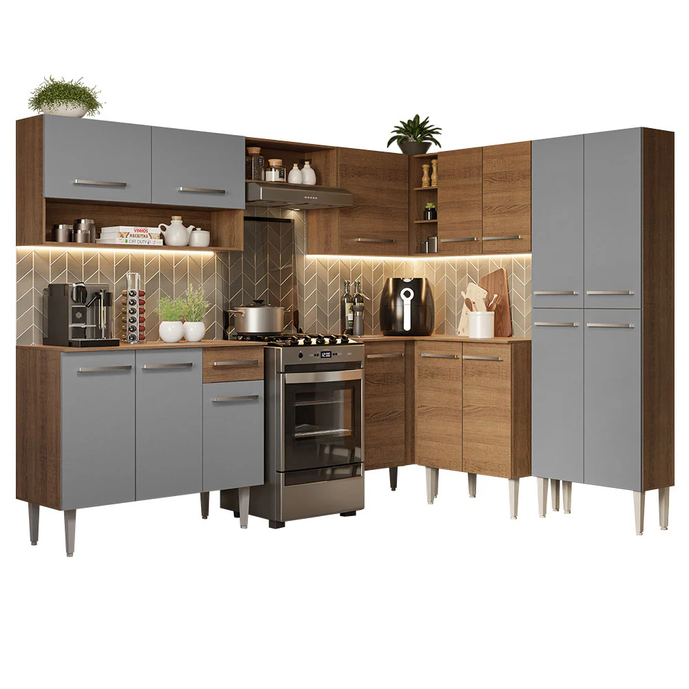 Armário de Cozinha Completa de Canto 417cm Rustic/Cinza Emilly Madesa 02 - Image 2
