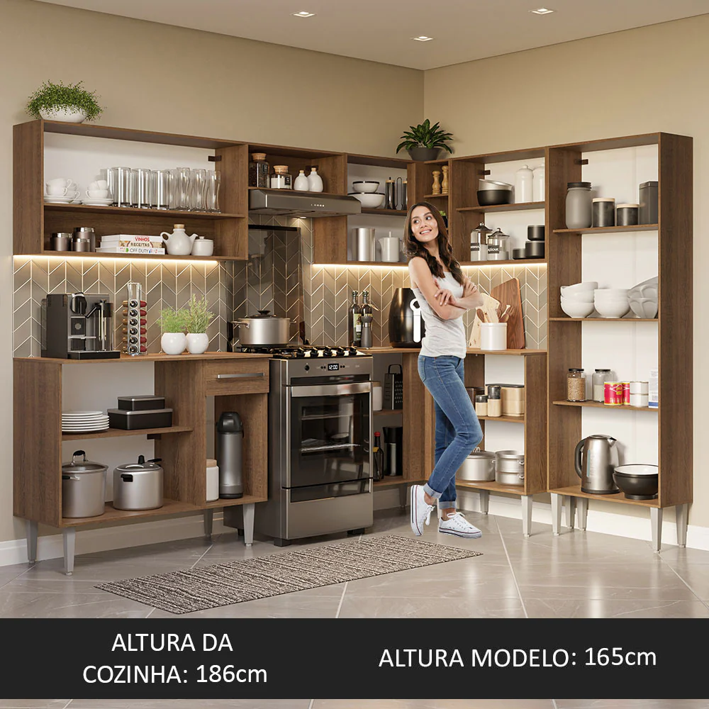 Armário de Cozinha Completa de Canto 417cm Rustic/Cinza Emilly Madesa 02 - Image 5