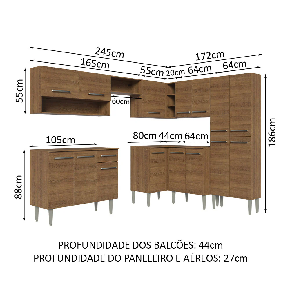 Armário de Cozinha Completa de Canto 417cm Rustic Emilly Madesa 02 - Image 3