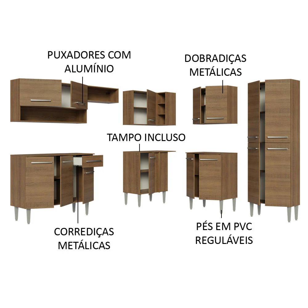 Armário de Cozinha Completa de Canto 417cm Rustic Emilly Madesa 02 - Image 4