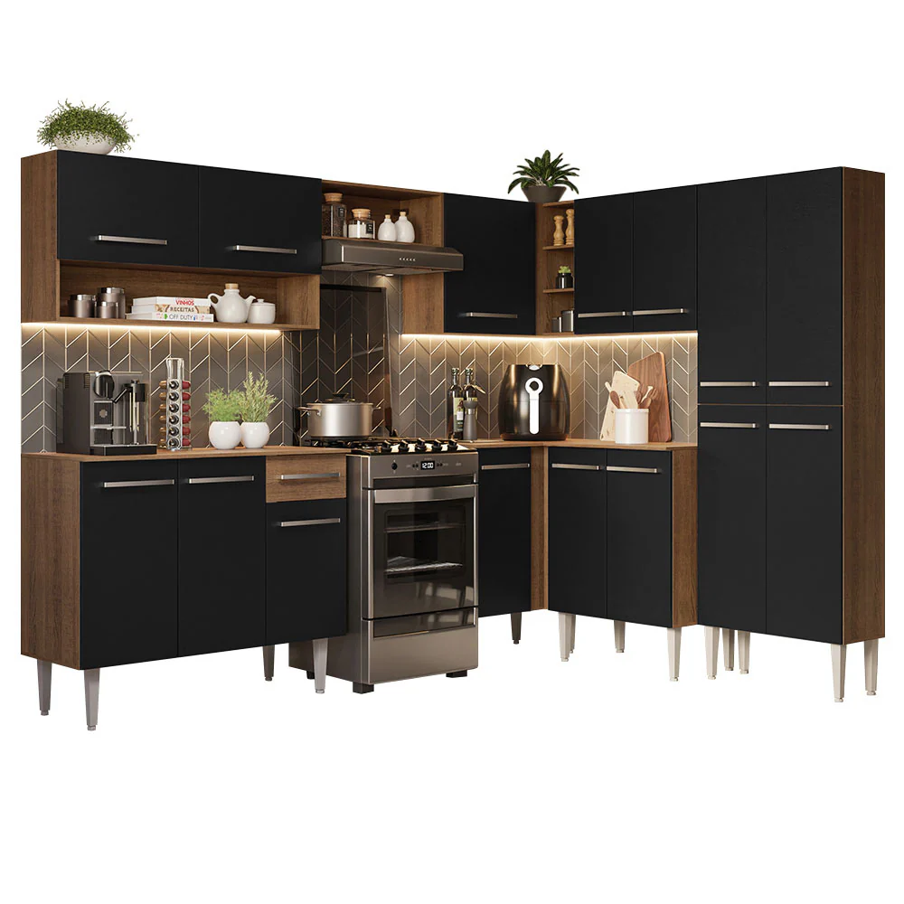 Armário de Cozinha Completa de Canto 417cm Rustic/Preto Emilly Madesa 02 - Image 2
