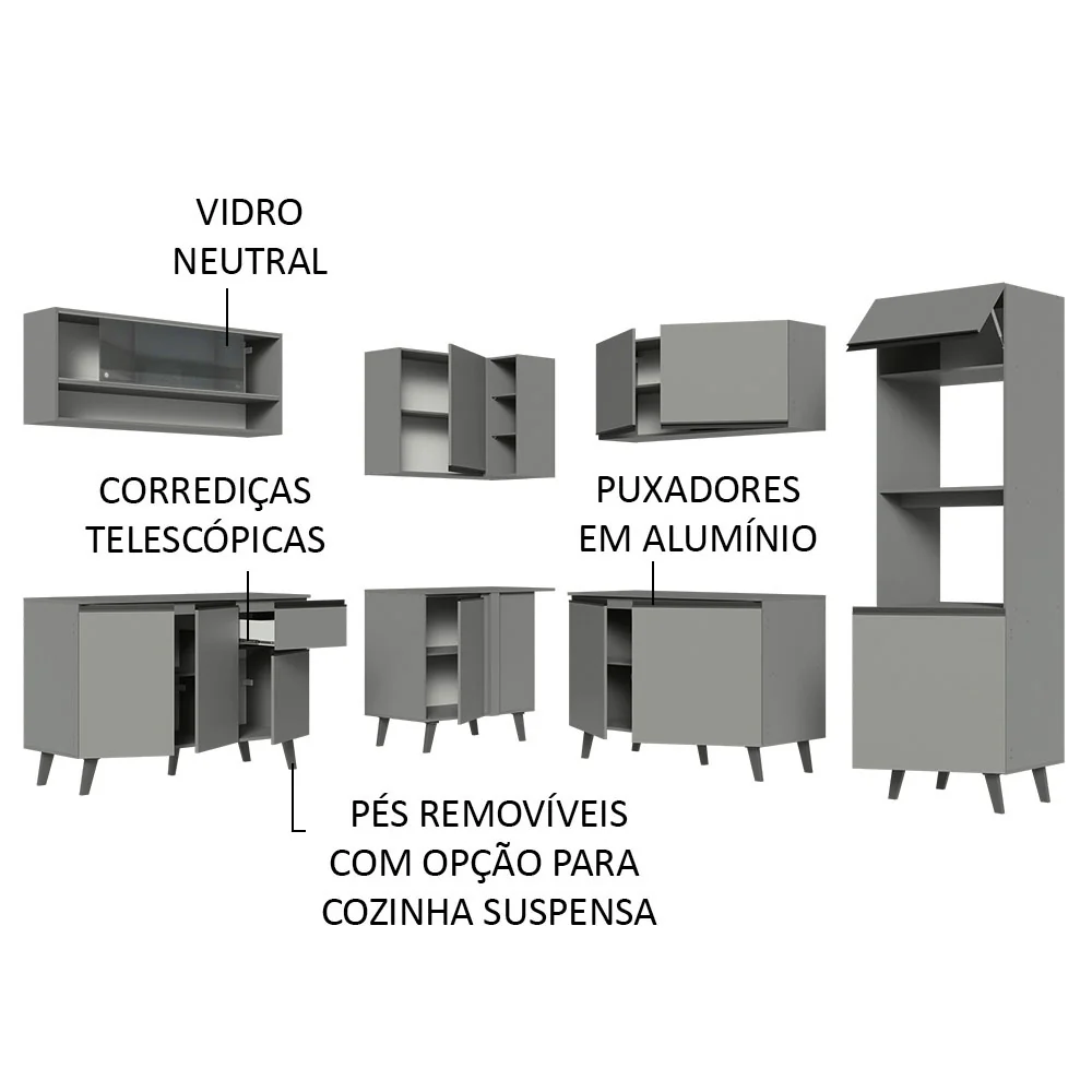 Armário de Cozinha Completa de Canto 445cm Cinza Nice Madesa 01 - Image 4