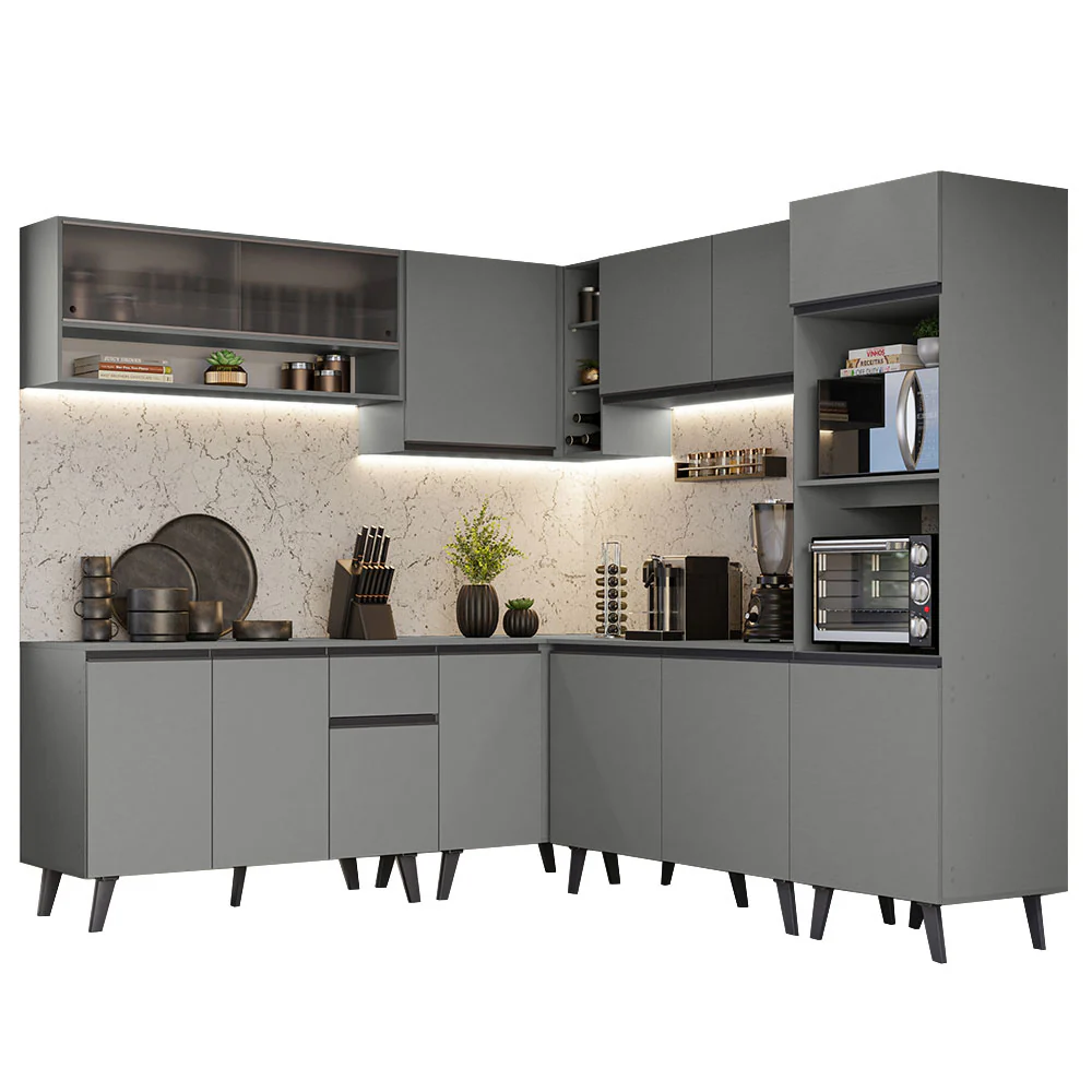 Armário de Cozinha Completa de Canto 445cm Cinza Nice Madesa 02 - Image 2