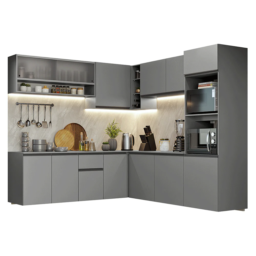 Armário de Cozinha Completa de Canto 445cm Suspensa Cinza Nice Madesa 03 - Image 2