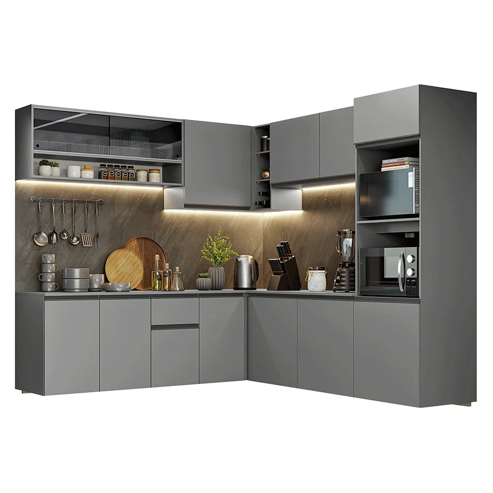 Armário de Cozinha Completa de Canto 445cm Suspensa Cinza Nice Madesa 04 - Image 2