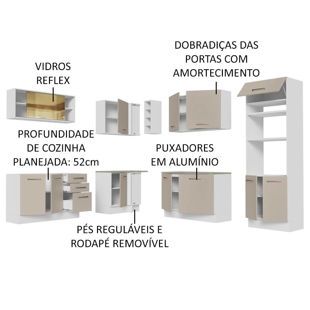 Armário de Cozinha Completa de Canto 459cm Branco/Crema Agata Madesa 01 - Image 4
