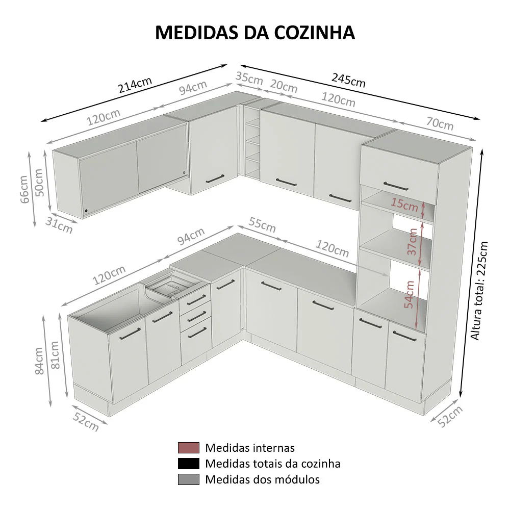 Armário de Cozinha Completa de Canto 459cm Rustic/Crema Agata Madesa 01 - Image 3