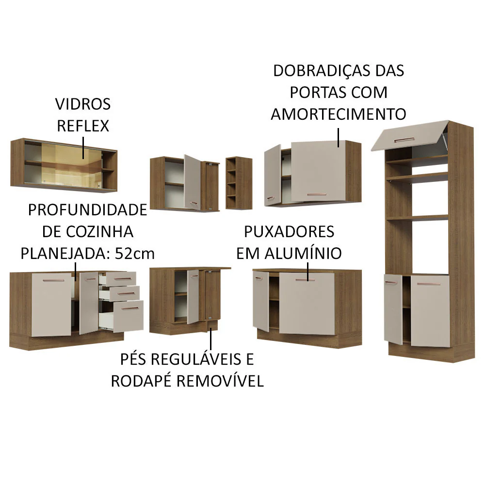 Armário de Cozinha Completa de Canto 459cm Rustic/Crema Agata Madesa 01 - Image 4