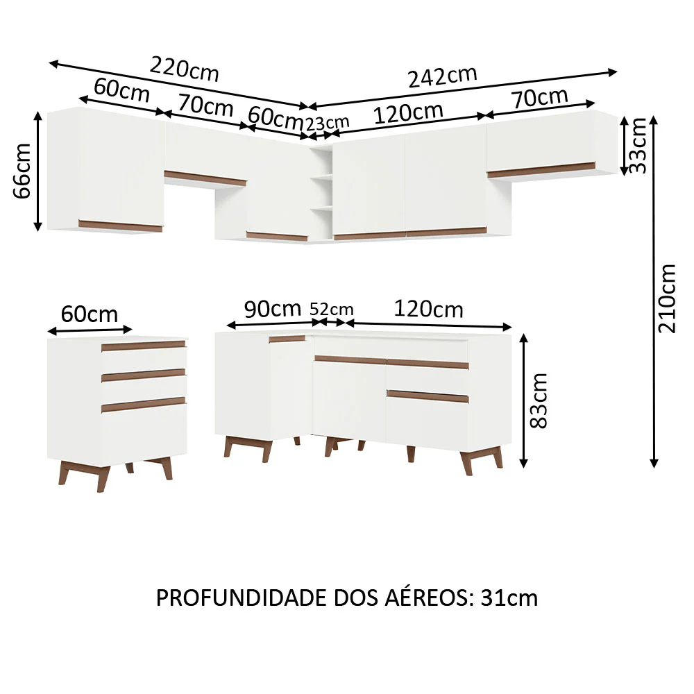 Armário de Cozinha Completa de Canto 462cm Branco Reims Madesa 03 - Image 3