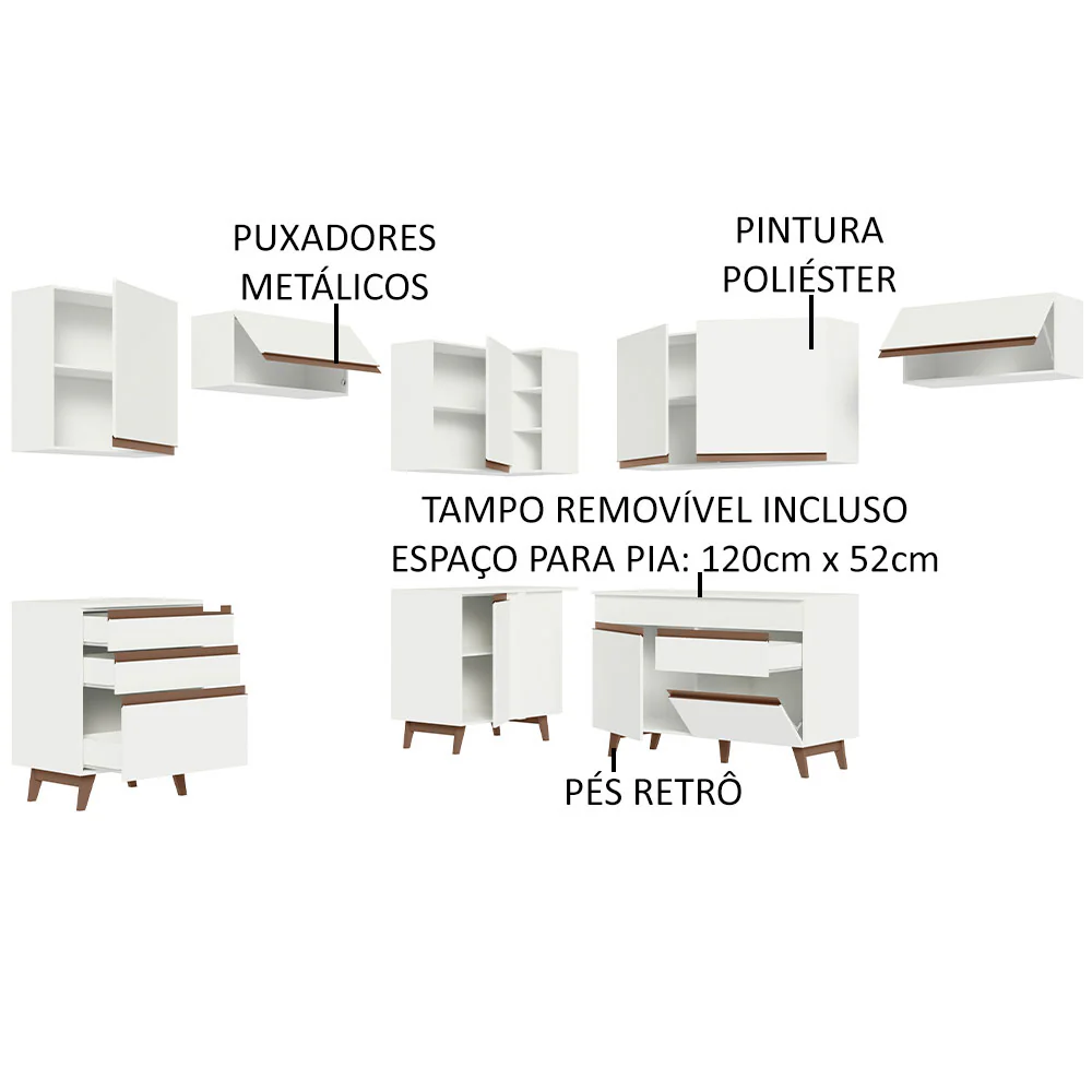 Armário de Cozinha Completa de Canto 462cm Branco Reims Madesa 03 - Image 4