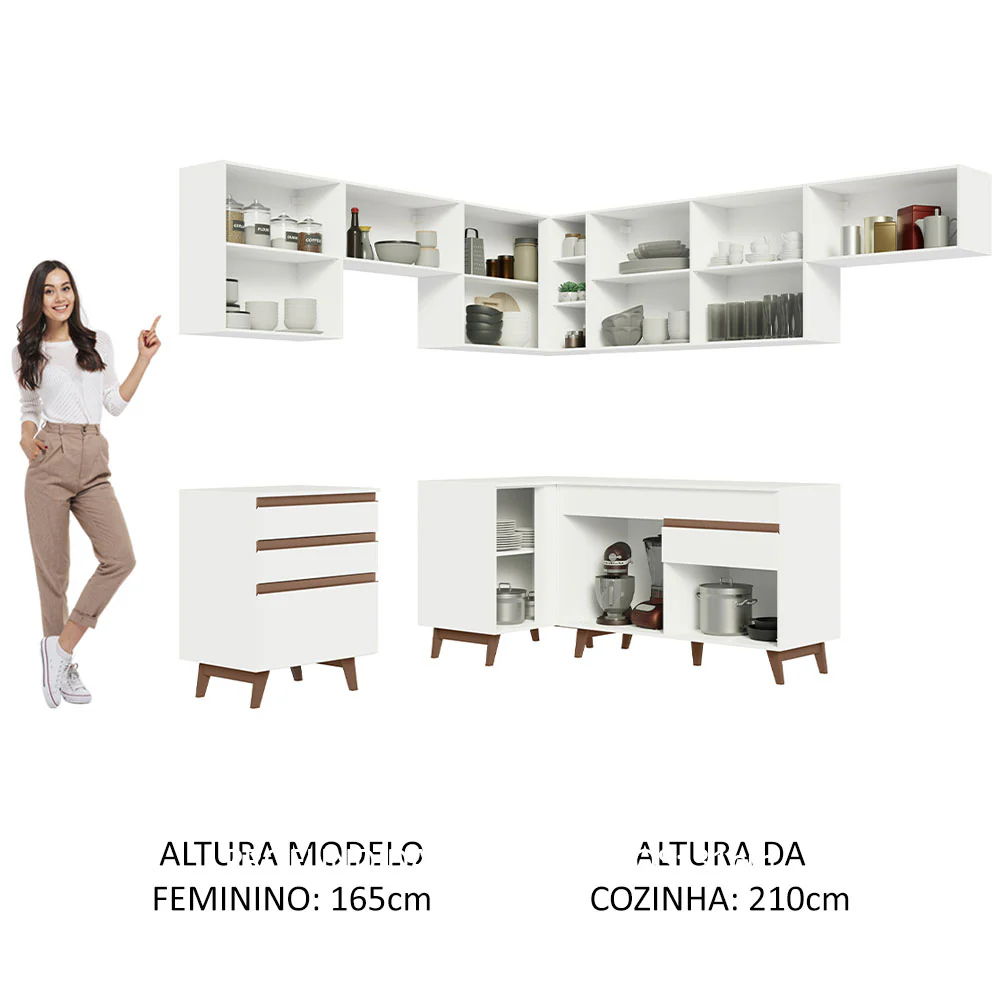 Armário de Cozinha Completa de Canto 462cm Branco Reims Madesa 03 - Image 5
