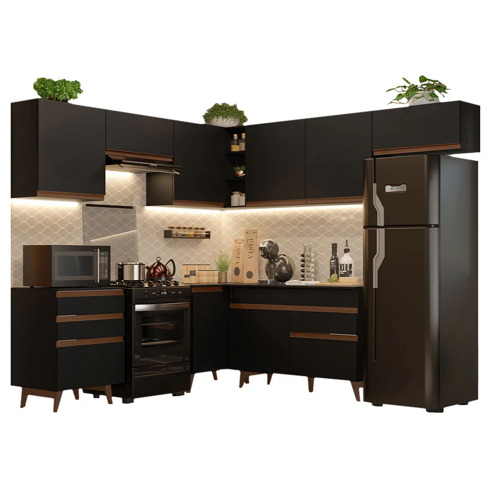 Armário de Cozinha Completa de Canto 462cm Preto Reims Madesa 03 - Image 2