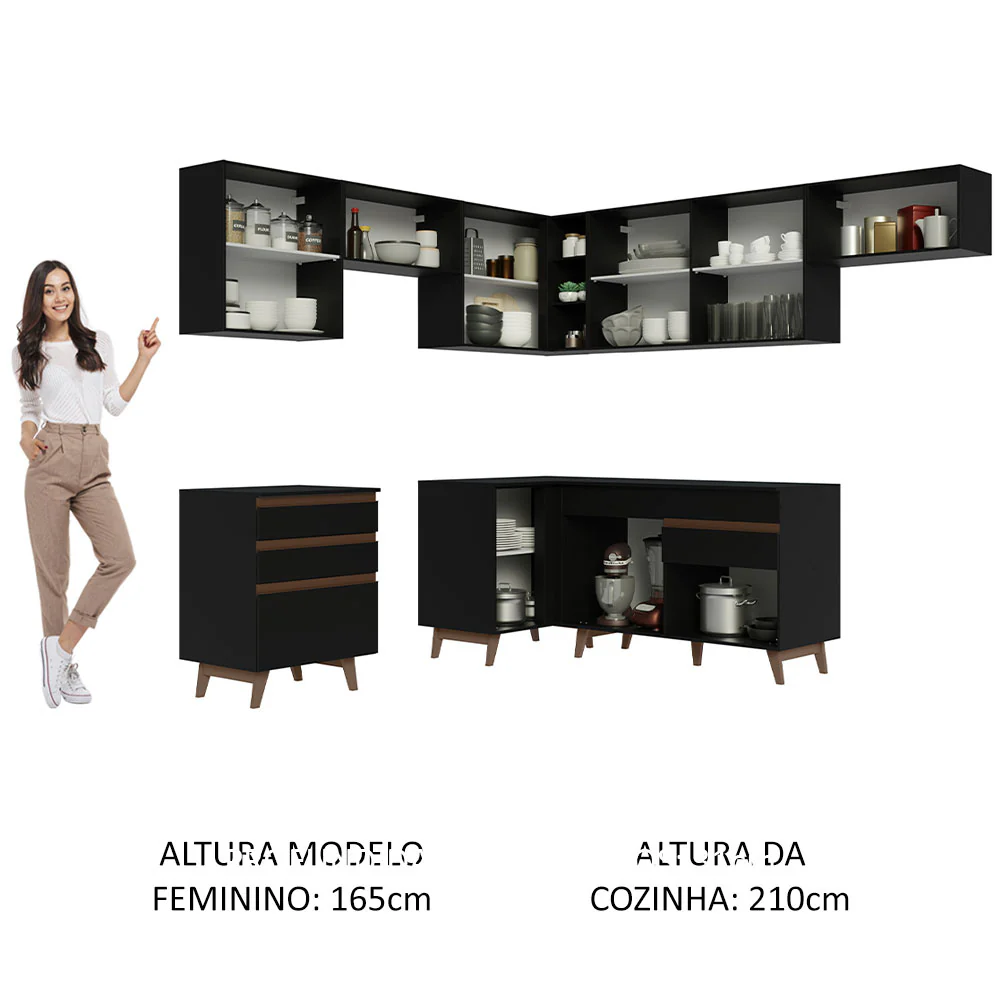 Armário de Cozinha Completa de Canto 462cm Preto Reims Madesa 03 - Image 5