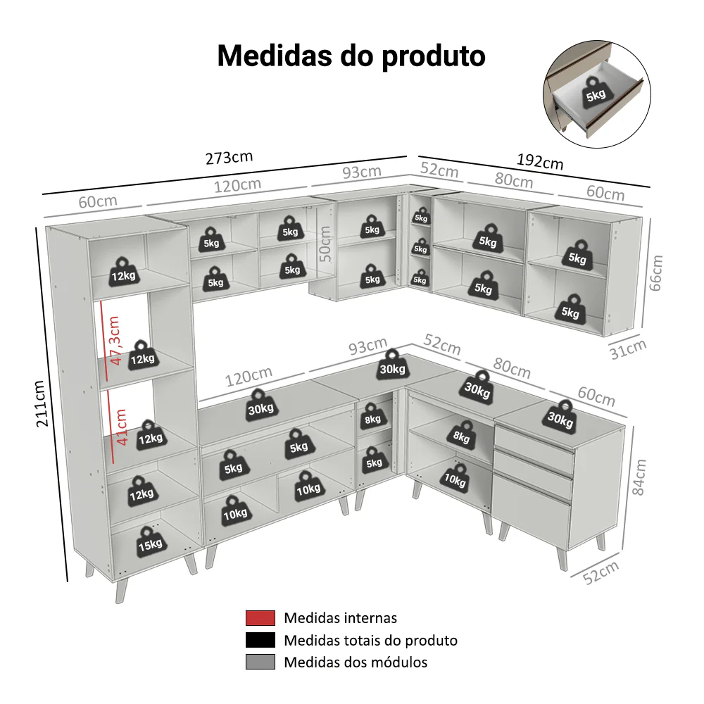 Armário de Cozinha Completa de Canto 465 cm Crema Nice Madesa 01 - Image 3