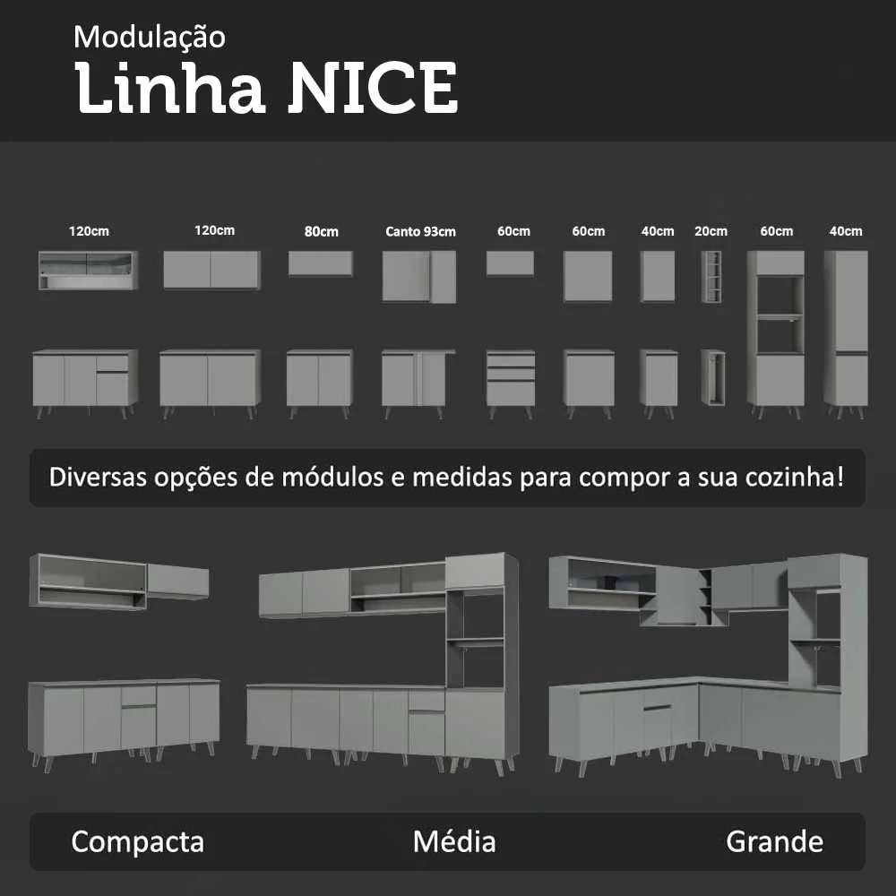 Armário de Cozinha Completa de Canto 465cm Cinza Nice Madesa 01 - Image 13